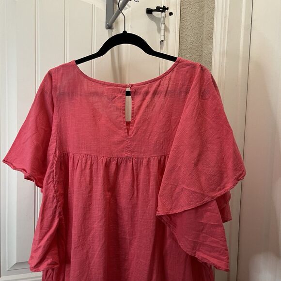 Old Navy Pink Cotton Flutter Wide Sleeve Keyhole Back Midi Dress Womens Size XL - Picture 7 of 12